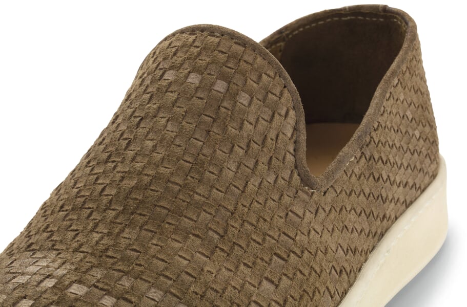 Herren-Slipper geflochten Olivbraun, Detailsicht
