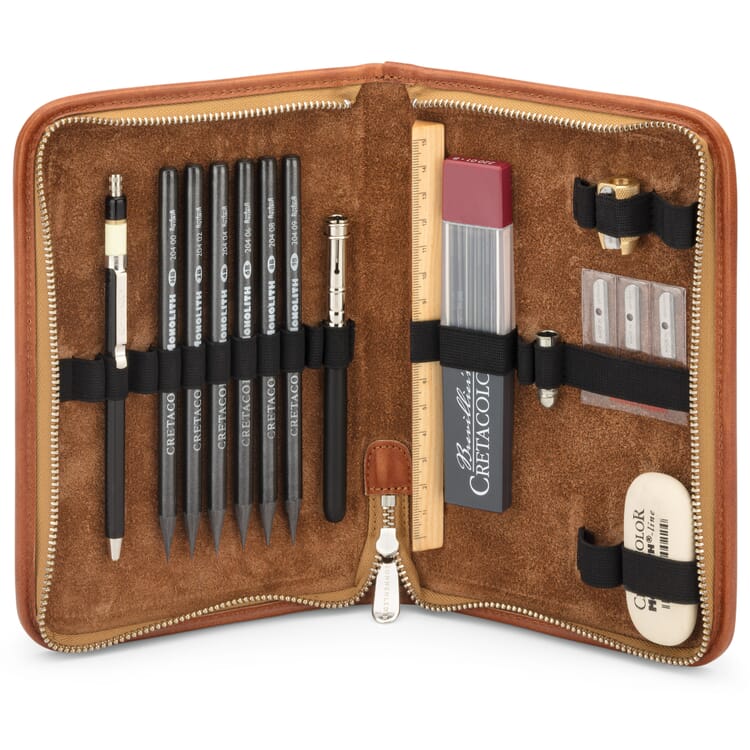 Leather writing case with filling