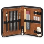 Leather writing case with filling Black