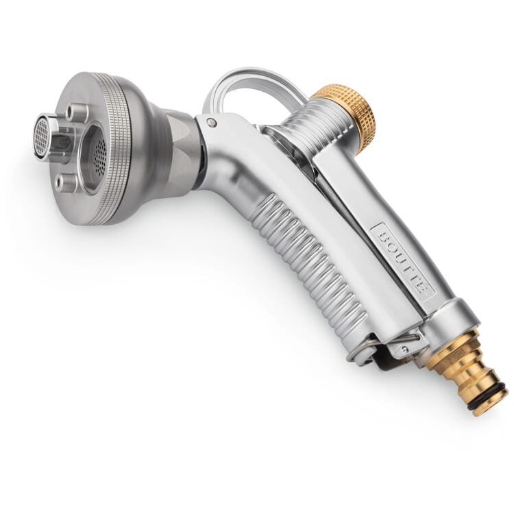 Spray gun with nozzle adjustment