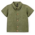 Linnen kinderhemd met korte mouwen Olive