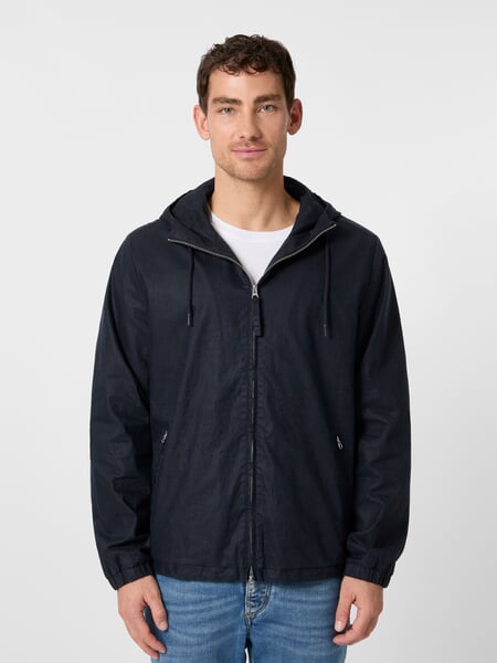 Herren-Kapuzenjacke Leinen Navy, Tragebild