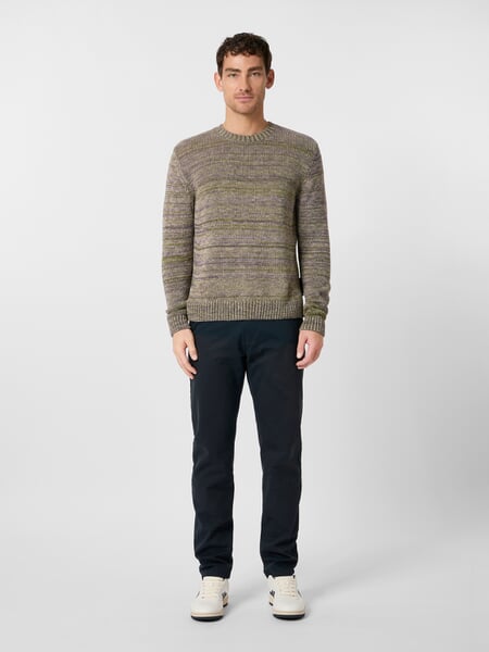 Men's knitted sweater mottled Green-purple, presented on a model