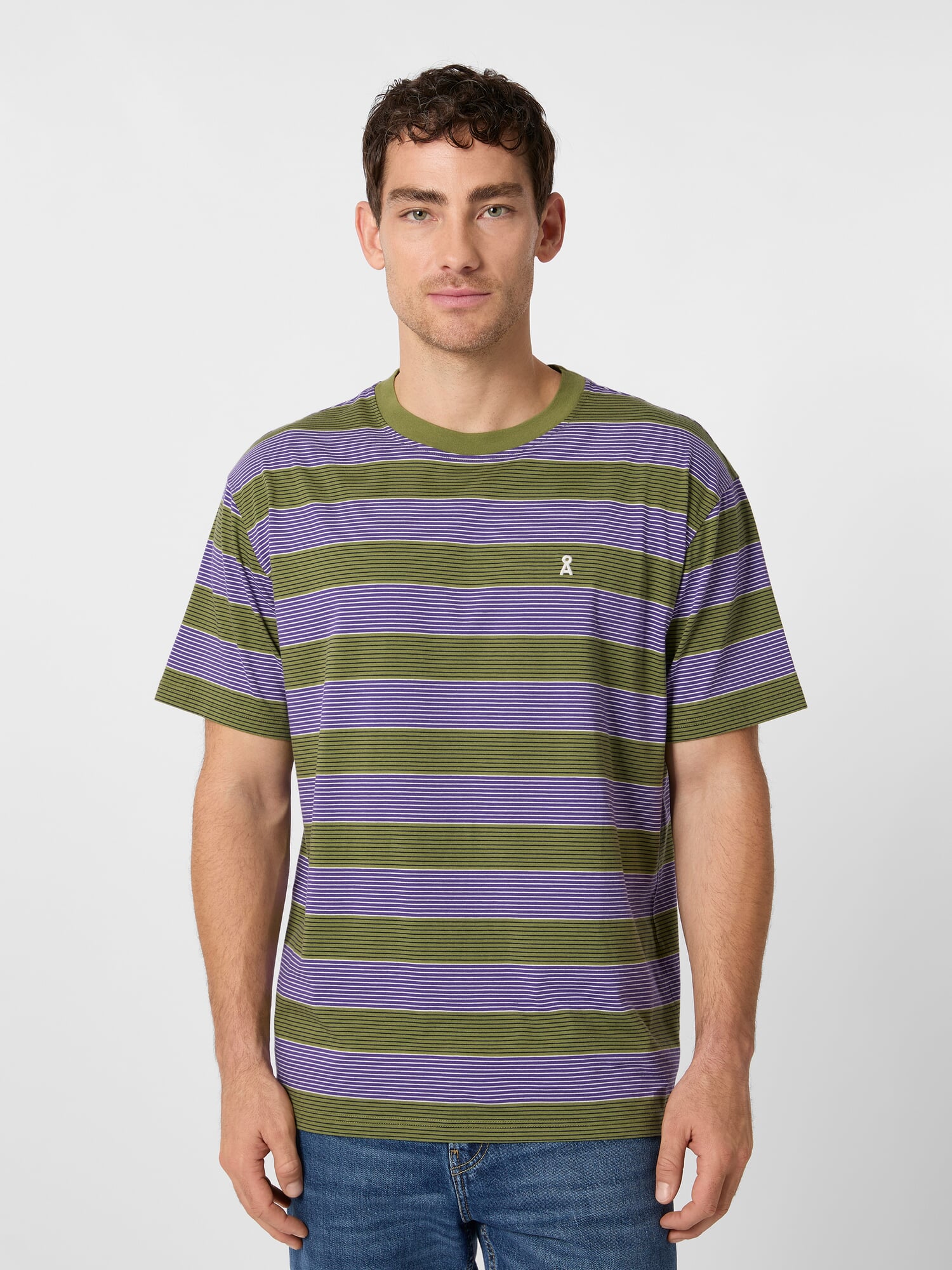 Men's striped shirt, Olive green-purple | Manufactum
