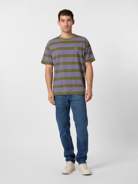Camicia a righe da uomo Verde oliva-viola, Tragebild