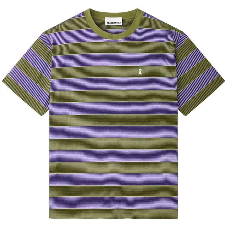 T-shirt à rayures pour hommes, Vert olive-mauve