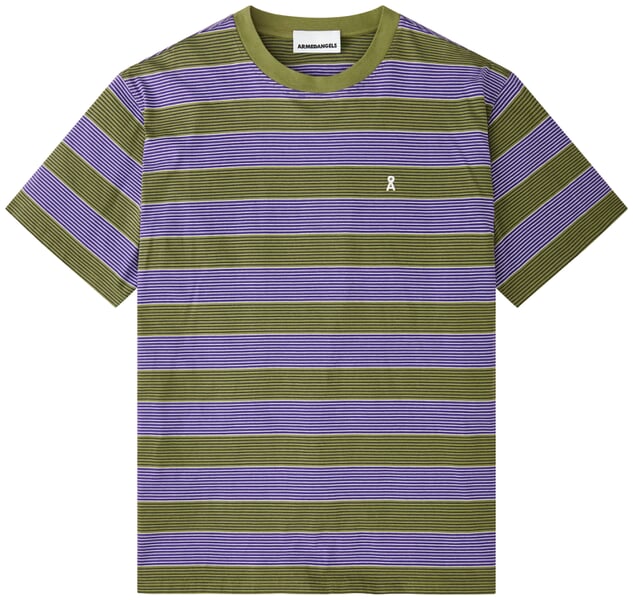 T-shirt à rayures pour hommes Vert olive-mauve