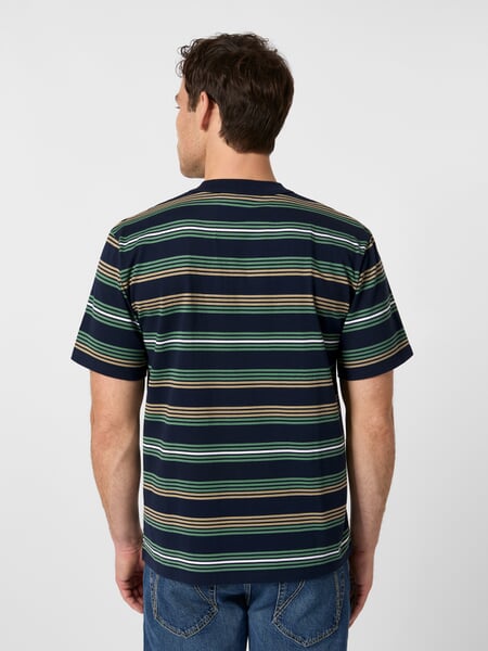 Herrenshirt gestreift Navy-Grün-Sand, Tragebild
