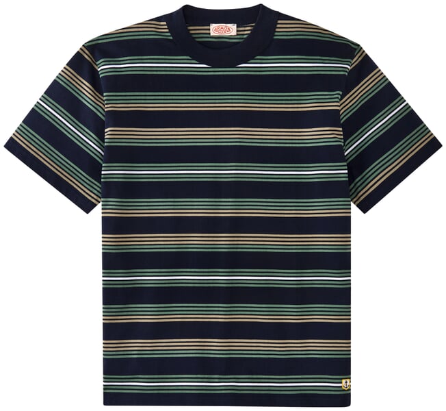 Herrenshirt gestreift Navy-Grün-Sand