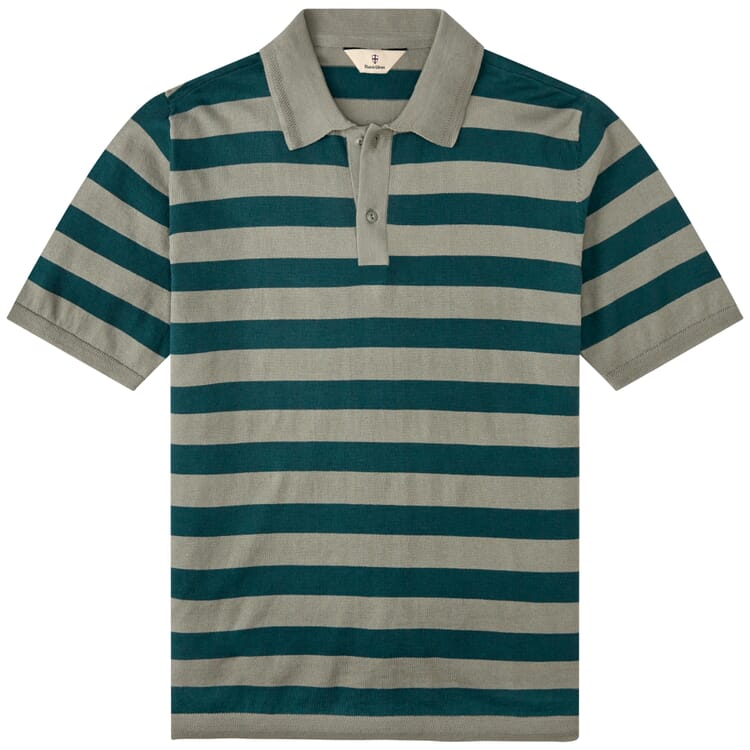 Polo de punto a rayas para hombre, Verde petróleo