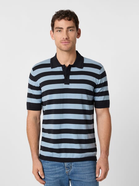 Herren-Strickpolo gestreift Navy-Bleu, Tragebild
