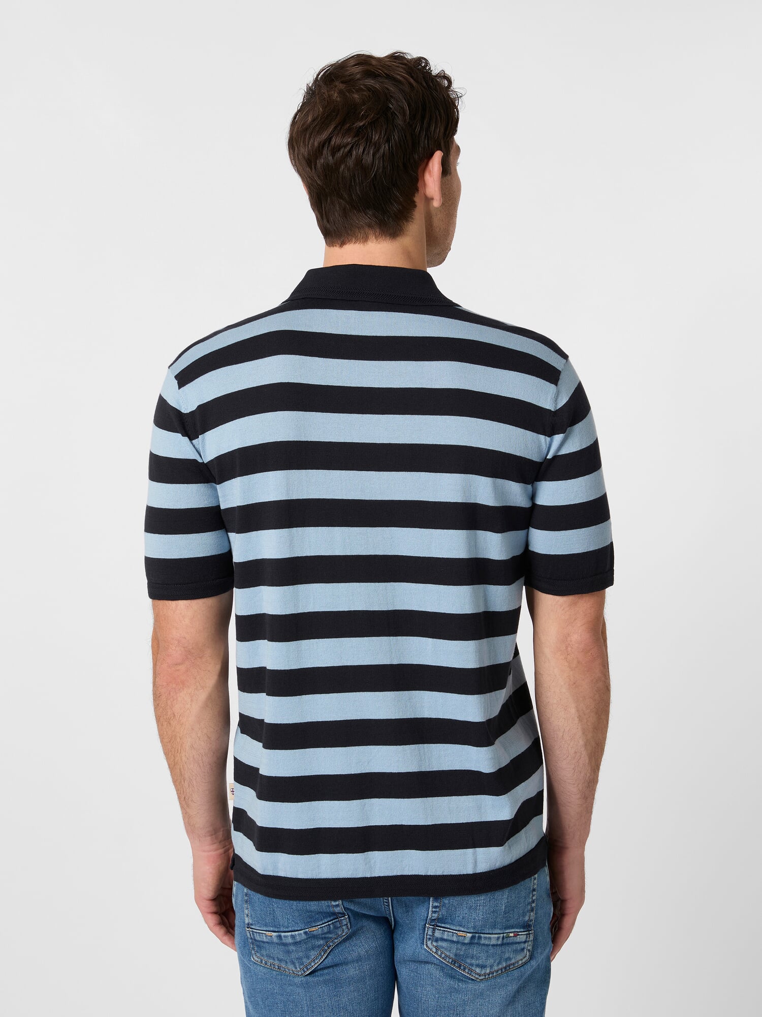Men's knitted polo striped, Navy blue | Manufactum