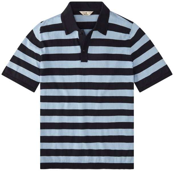 Herren-Strickpolo gestreift Navy-Bleu