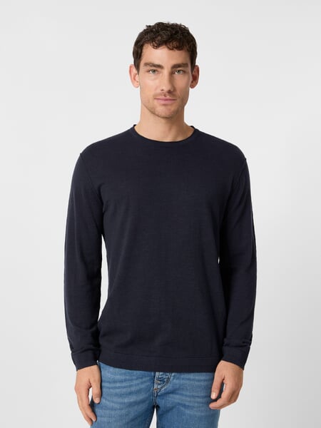 Herren-Strickshirt Langarm Navy, Tragebild