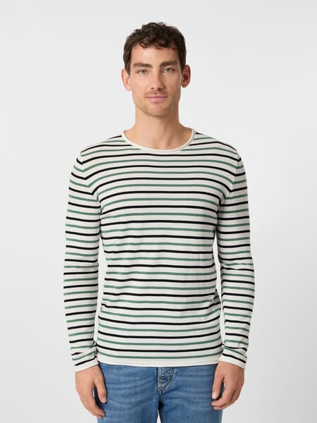 Men's sweater cotton White-green-navy, presented on a model