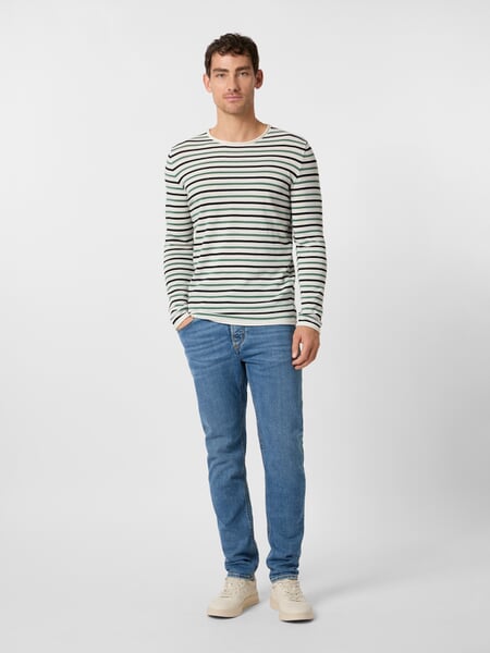 Herrenpullover Baumwolle Weiß-Grün-Navy, Tragebild