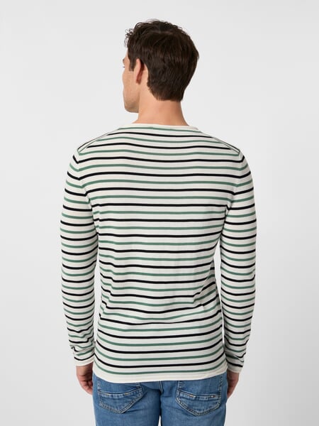 Herrenpullover Baumwolle Weiß-Grün-Navy, Tragebild
