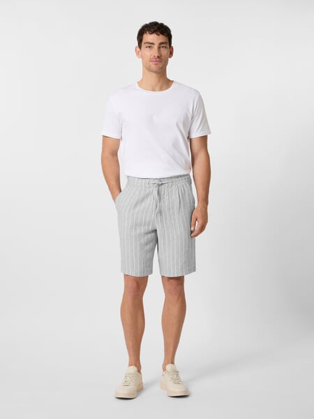 Men's shorts linen striped Gray, presented on a model