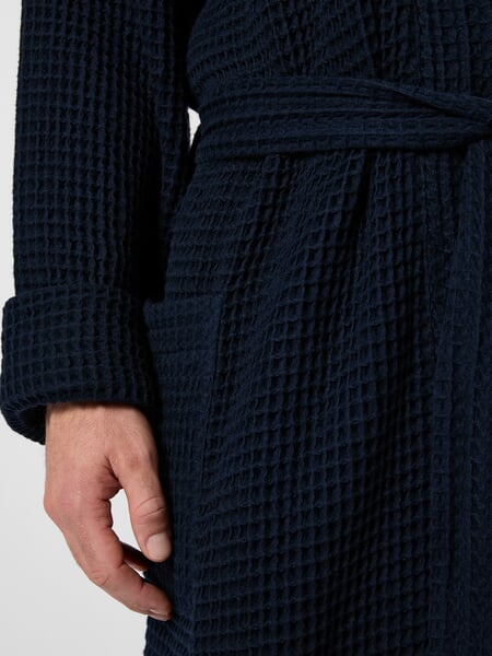 Unisex waffle piqué bathrobe Navy, close-up