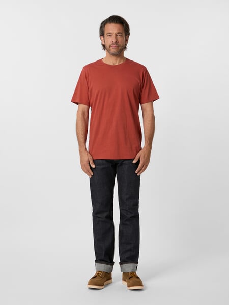 Heren-T-shirt Roestig rood, gepresenteerd op een model