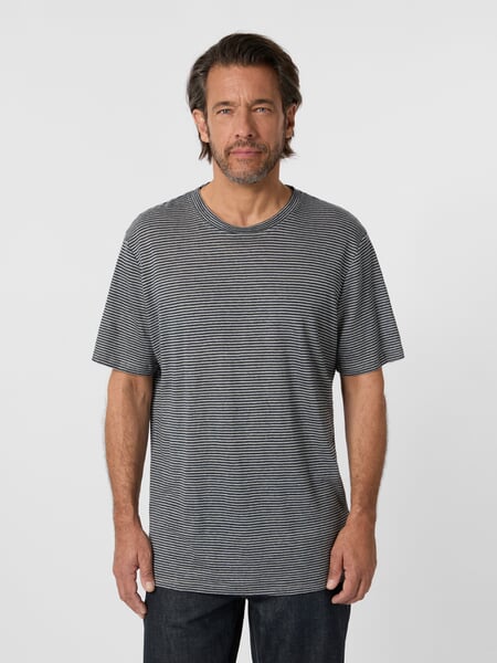 Men's shirt striped Navy gray, presented on a model