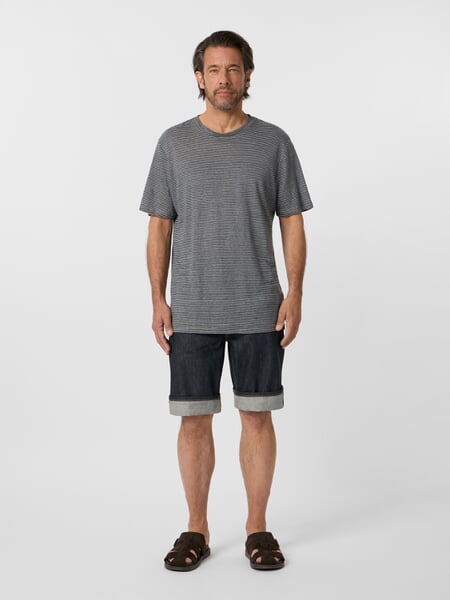 Men's shirt striped Navy gray, presented on a model
