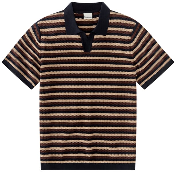 Herren-Strickpolo Navy-Braun-Natur