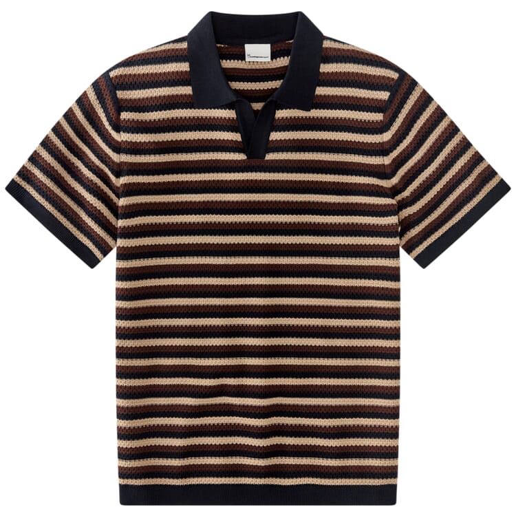 Men's knitted polo, Navy-brown-natural