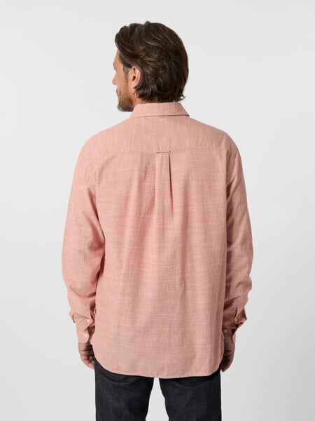Men's striped shirt Off-white rust red, presented on a model