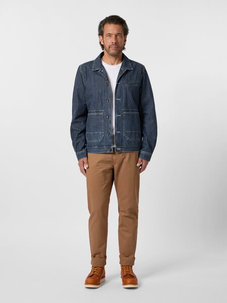 Herren-Hemdjacke gestreift Denim, Tragebild