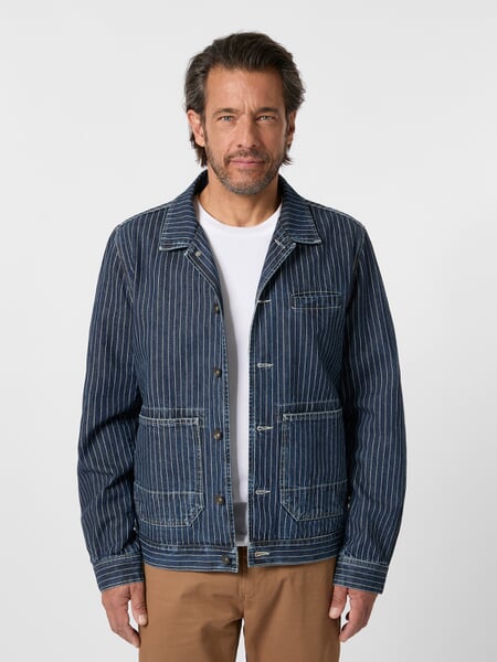 Herren-Hemdjacke gestreift Denim, Tragebild