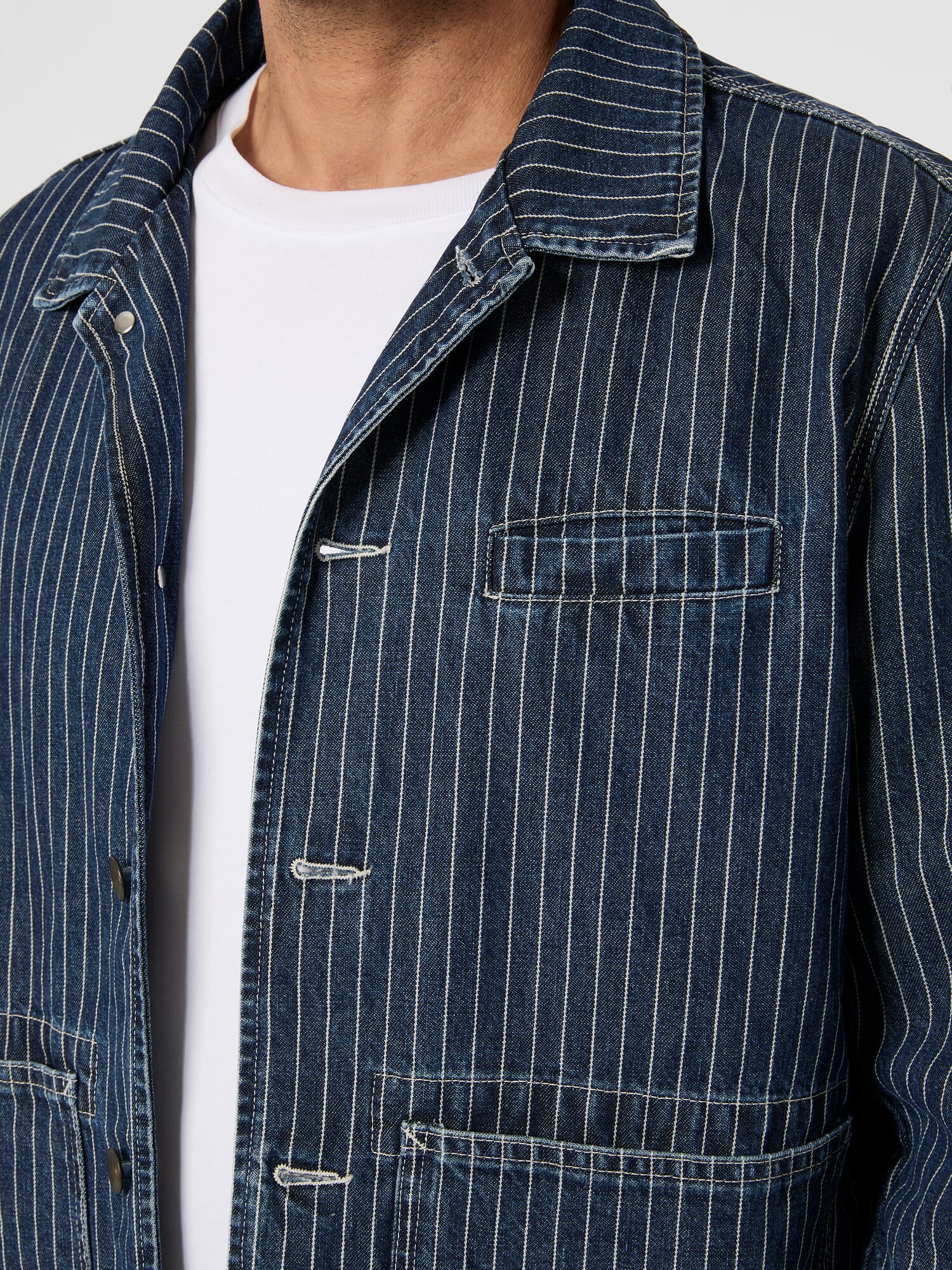 Men's striped shirt jacket, Denim | Manufactum