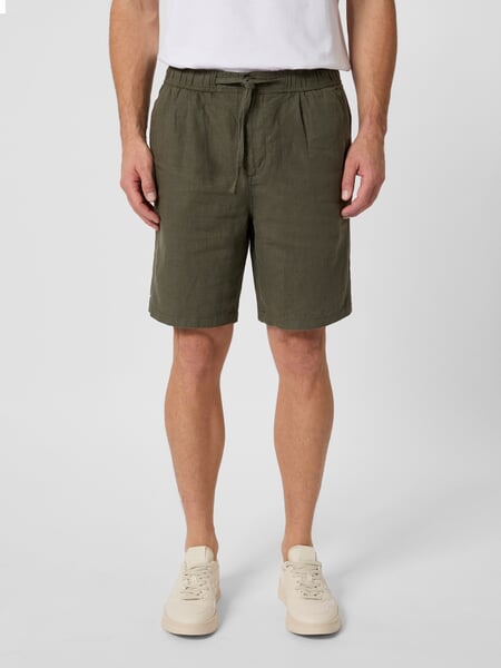 Men's linen shorts Olive, presented on a model