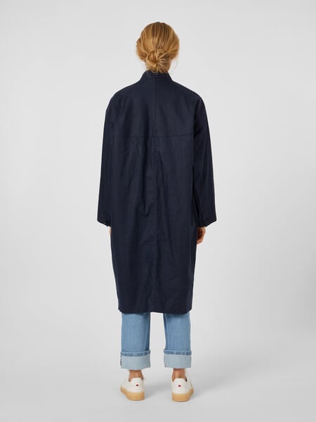 Women’s Linen Coat Dark blue, presented on a model
