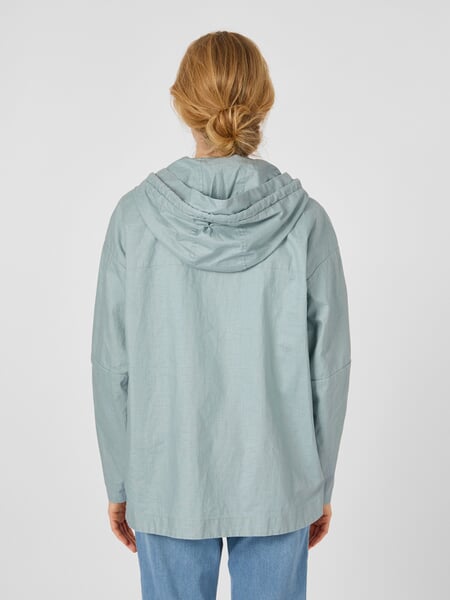 Women's Linen Jacket with Hood Ice Blue, presented on a model