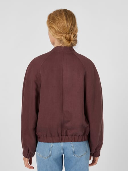 Women's Lyocell-Linen Blouson Wine red, presented on a model