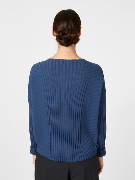 Women’s Ribbed Knit Sweater Blue, presented on a model