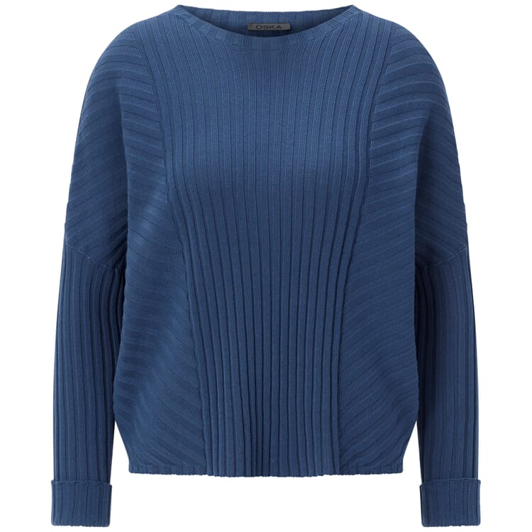 Pull-over en maille côtelée pour femme, Bleu