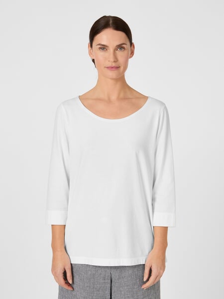 Dame-T-shirt med trekvartærmer Hvid, præsenteret på en model