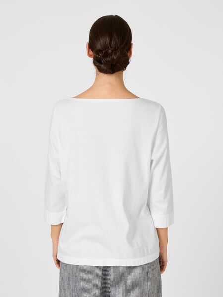 Women's Three-Quarter-Sleeve Shirt White, presented on a model