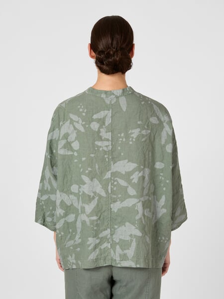Women’s Patterned Hemp Blouse Sage Green, presented on a model
