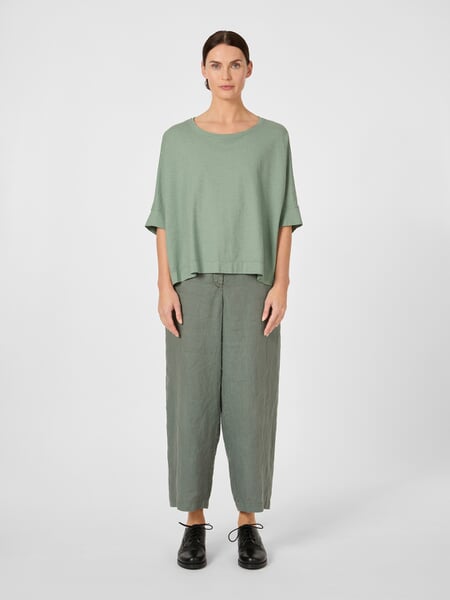 Women's Short-Sleeve Shirt Sage Green, presented on a model