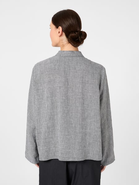 Women’s Striped Linen Jacket Black and White, presented on a model