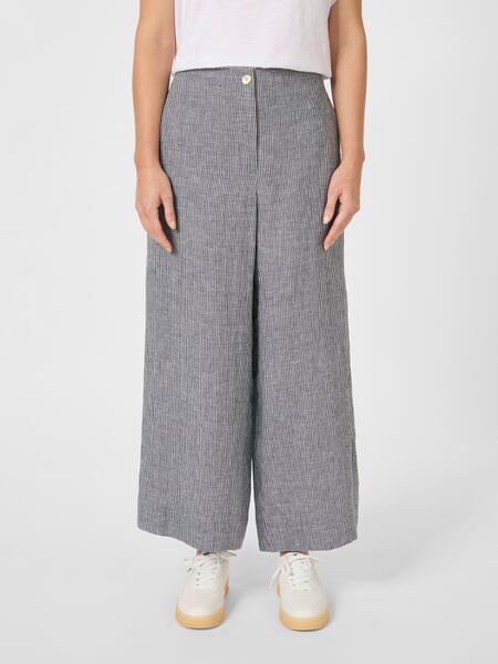 Damen-Leinenhose gestreift Schwarz-Weiß, Tragebild