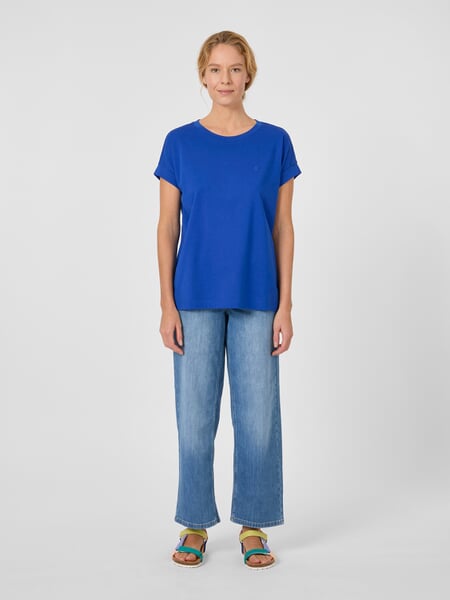 Dameskatoenen shirt Blauw, gepresenteerd op een model