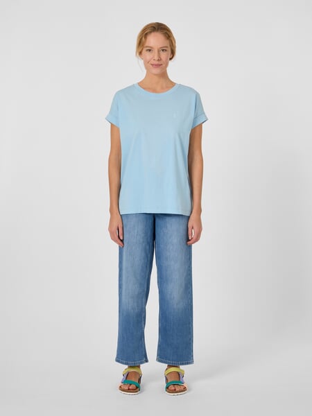Women's Cotton Shirt Light blue, presented on a model