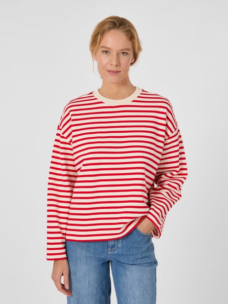 Sudadera de mujer a rayas Rojo-Natural, Tragebild