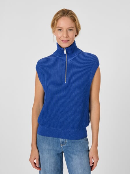 Dame-sweater uden ærmer med lynlås Blue, præsenteret på en model