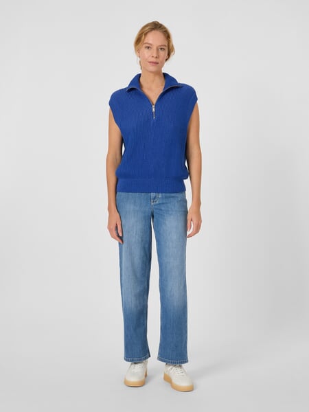 Women's Sleeveless Sweater with Zipper Blue, presented on a model