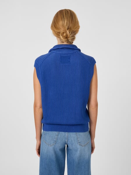 Dame-sweater uden ærmer med lynlås Blue, præsenteret på en model